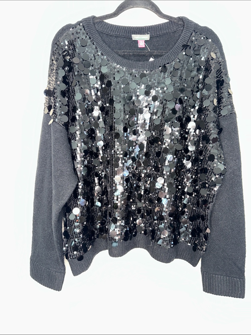 Vince Black Sequin Scoopneck Sweater